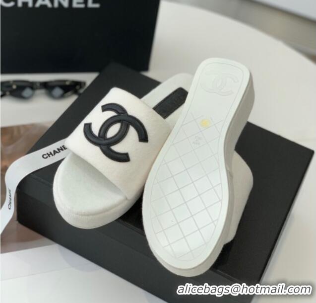 Best Product Chanel Towel Cloth Platform Slide Sandals 5cm White 082523