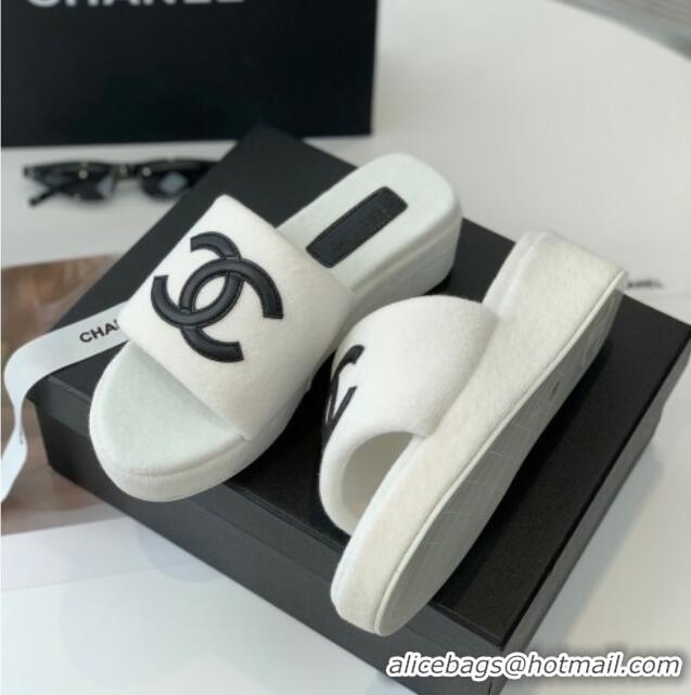 Best Product Chanel Towel Cloth Platform Slide Sandals 5cm White 082523