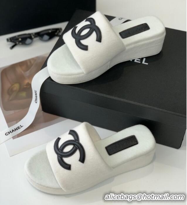 Best Product Chanel Towel Cloth Platform Slide Sandals 5cm White 082523