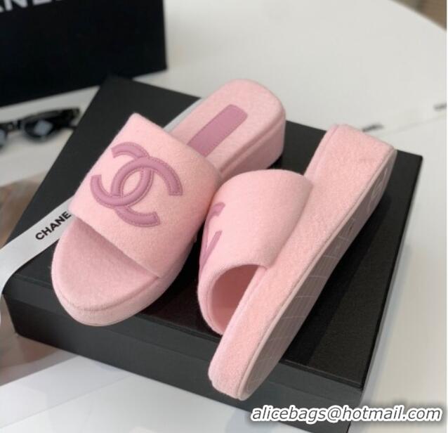 Good Quality Chanel Towel Cloth Platform Slide Sandals 5cm Pink 082526