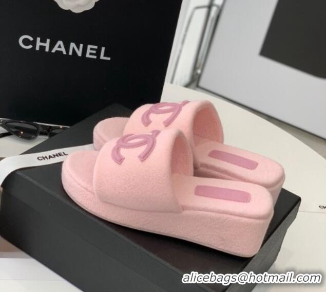 Good Quality Chanel Towel Cloth Platform Slide Sandals 5cm Pink 082526