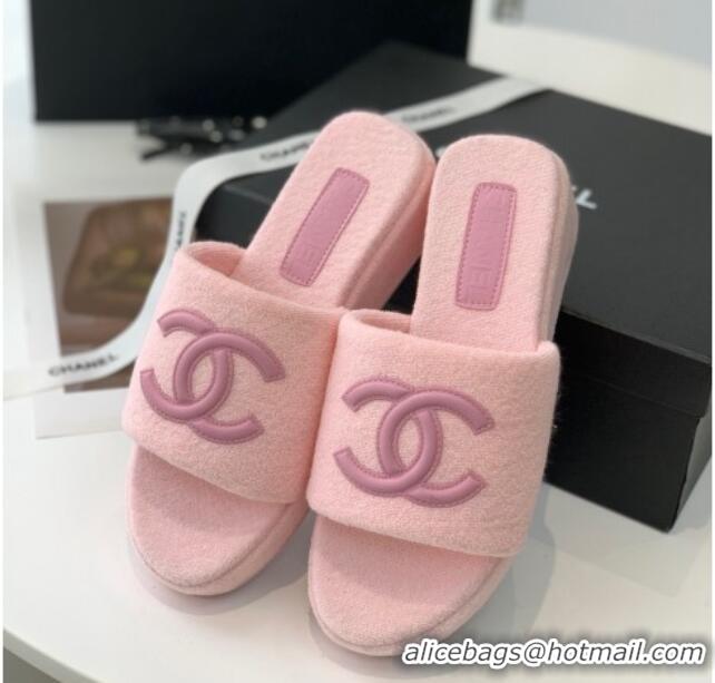 Good Quality Chanel Towel Cloth Platform Slide Sandals 5cm Pink 082526