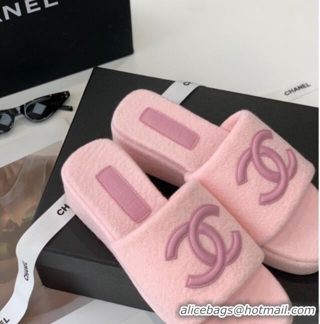 Good Quality Chanel Towel Cloth Platform Slide Sandals 5cm Pink 082526