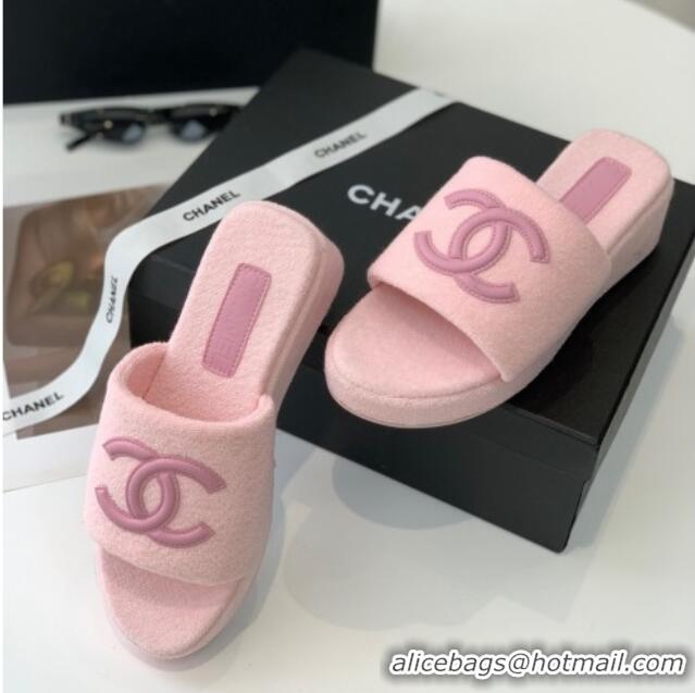 Good Quality Chanel Towel Cloth Platform Slide Sandals 5cm Pink 082526