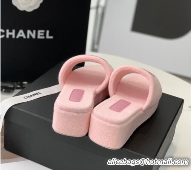 Good Quality Chanel Towel Cloth Platform Slide Sandals 5cm Pink 082526