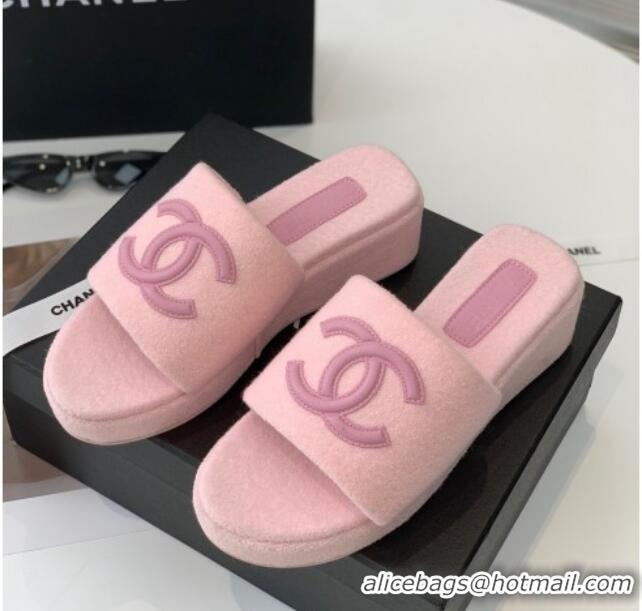 Good Quality Chanel Towel Cloth Platform Slide Sandals 5cm Pink 082526