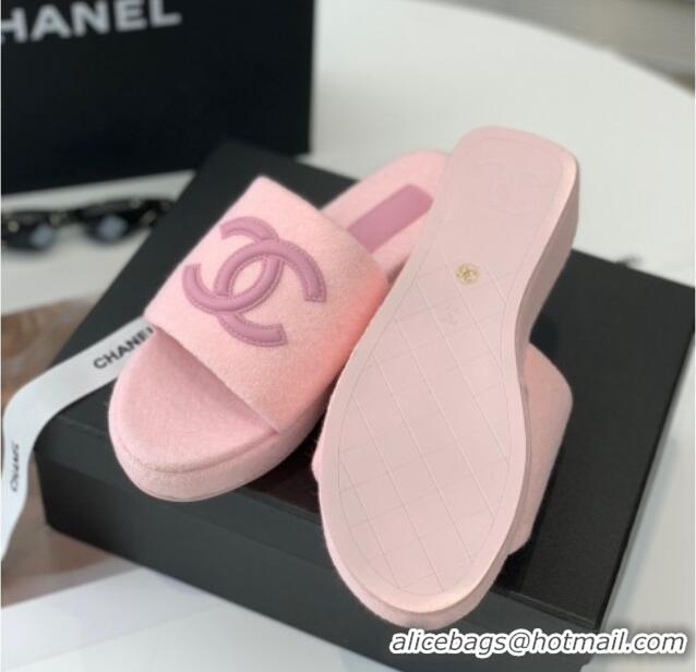 Good Quality Chanel Towel Cloth Platform Slide Sandals 5cm Pink 082526