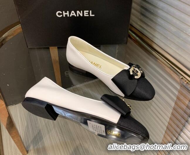 Sumptuous Chanel Calfskin Ballerinas with Bow White 082734