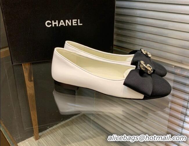 Sumptuous Chanel Calfskin Ballerinas with Bow White 082734