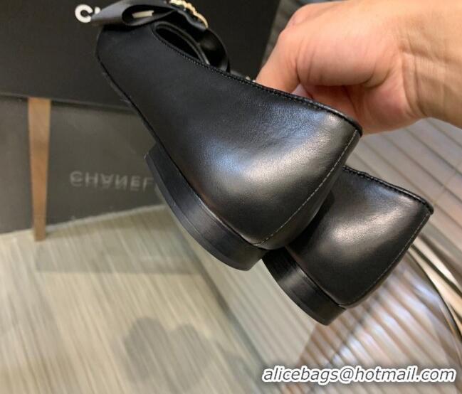 Classic Hot Chanel Calfskin Ballerinas with Bow Black 082735