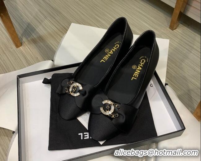 Classic Hot Chanel Calfskin Ballerinas with Bow Black 082735