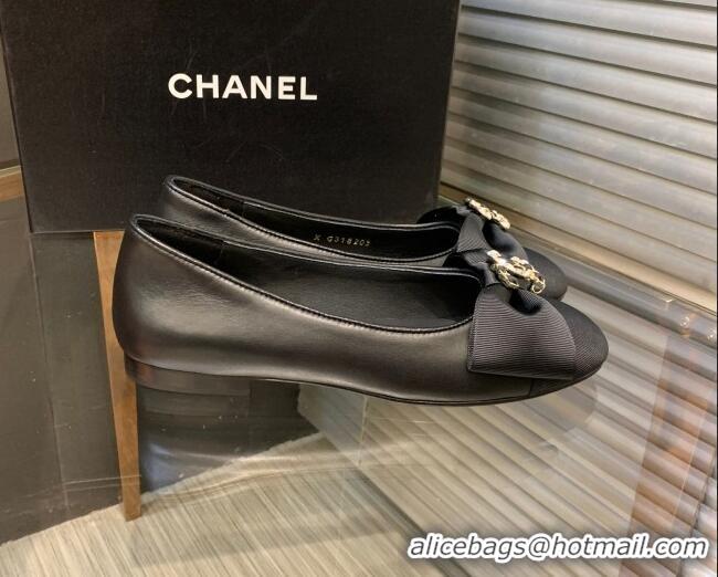 Classic Hot Chanel Calfskin Ballerinas with Bow Black 082735