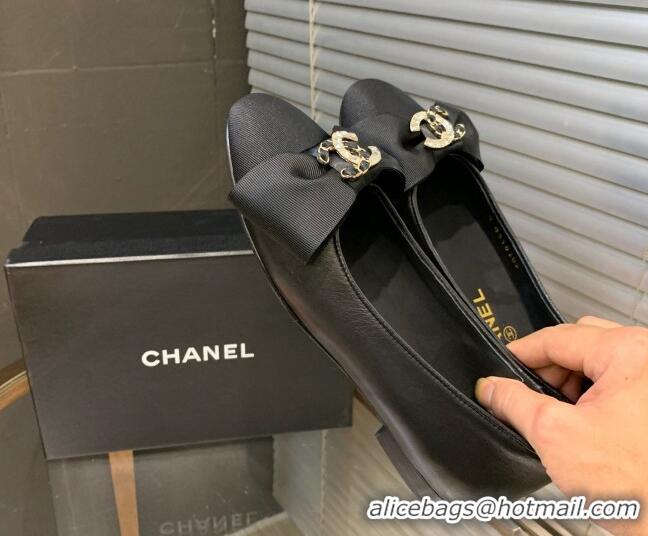 Classic Hot Chanel Calfskin Ballerinas with Bow Black 082735