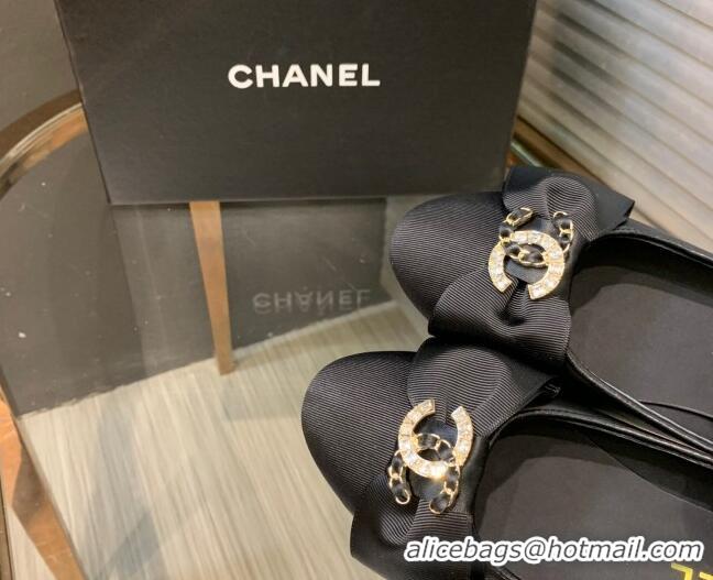 Classic Hot Chanel Calfskin Ballerinas with Bow Black 082735