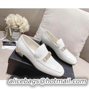 Good Looking Chanel Calfskin Loafers with CHANEL Metal White 082736