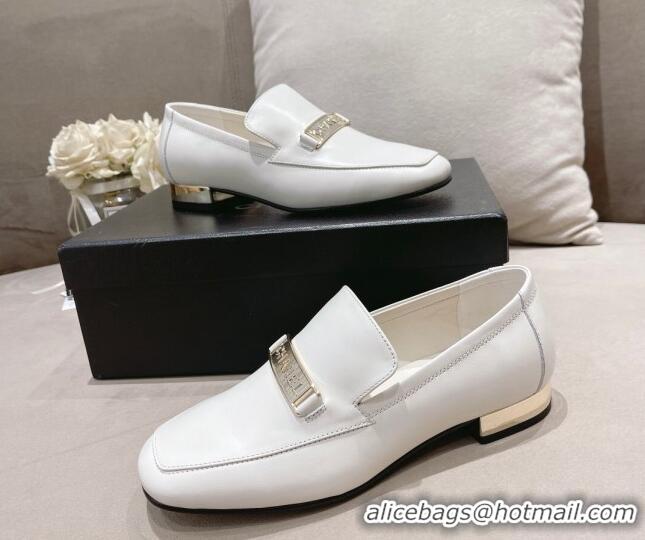 Good Looking Chanel Calfskin Loafers with CHANEL Metal White 082736