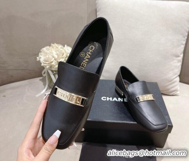 Perfect Chanel Calfskin Loafers with CHANEL Metal Black 082737