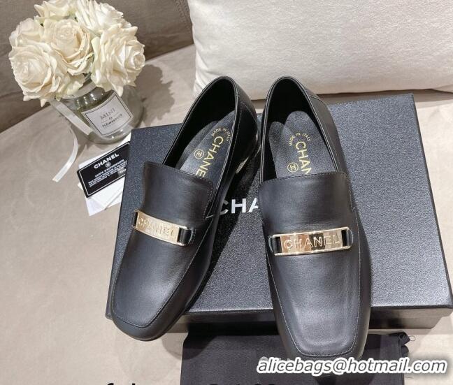 Perfect Chanel Calfskin Loafers with CHANEL Metal Black 082737