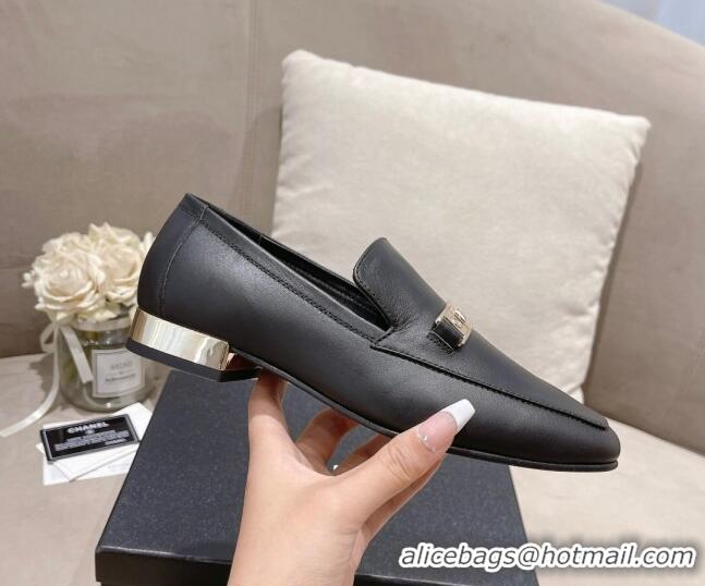 Perfect Chanel Calfskin Loafers with CHANEL Metal Black 082737