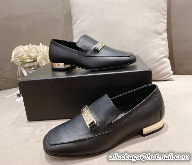 Perfect Chanel Calfskin Loafers with CHANEL Metal Black 082737