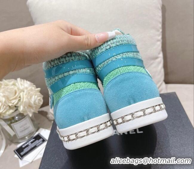 Unique Style Chanel Tweed High-top Sneakers Green 082738