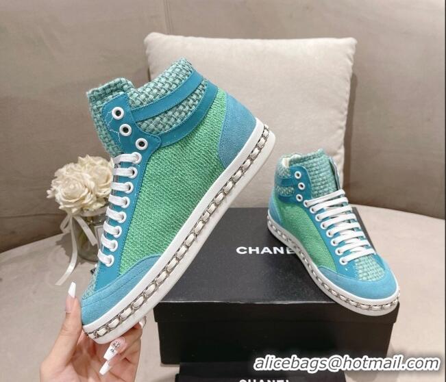 Unique Style Chanel Tweed High-top Sneakers Green 082738