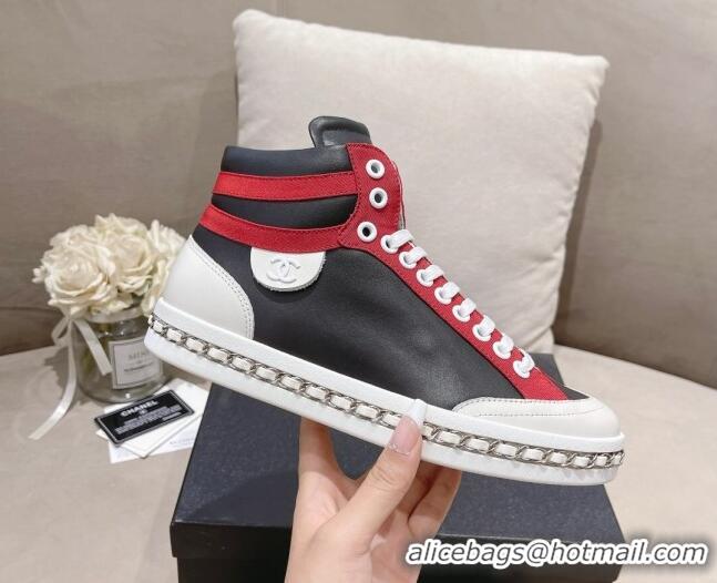 Sumptuous Chanel Calfskin High-top Sneakers Black 082739