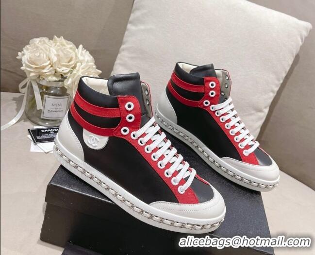 Sumptuous Chanel Calfskin High-top Sneakers Black 082739