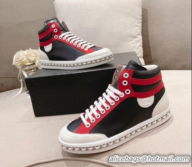 Sumptuous Chanel Calfskin High-top Sneakers Black 082739