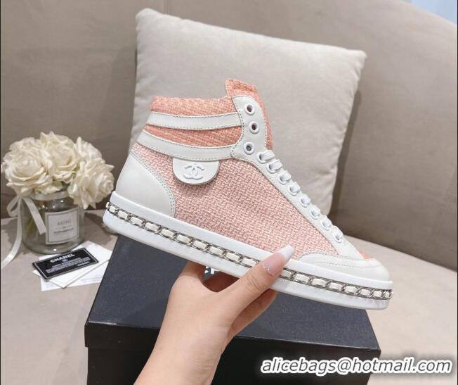 Crafted Chanel Tweed High-top Sneakers Peachy Pink 082740