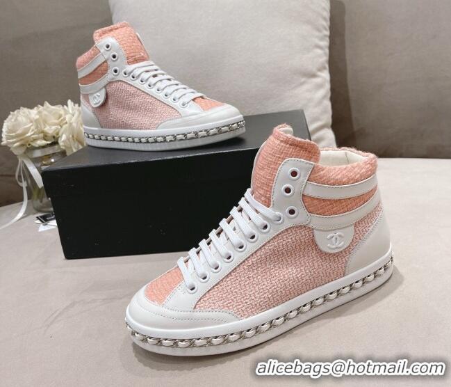 Crafted Chanel Tweed High-top Sneakers Peachy Pink 082740