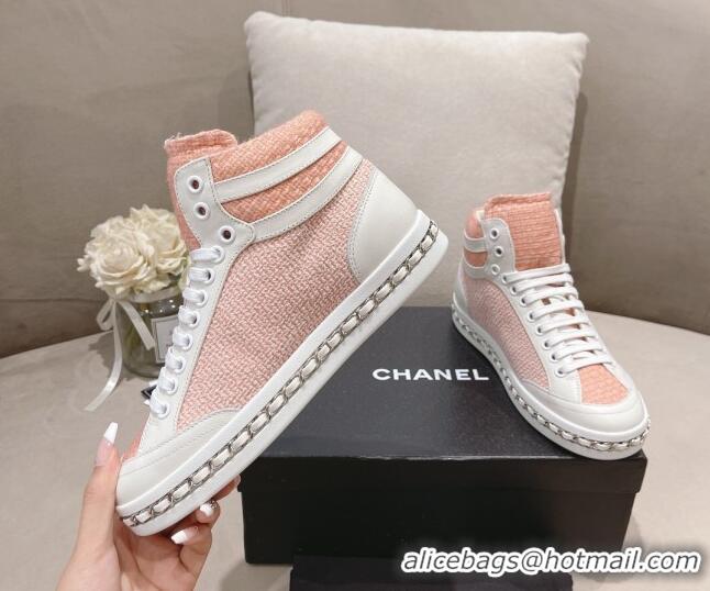 Crafted Chanel Tweed High-top Sneakers Peachy Pink 082740