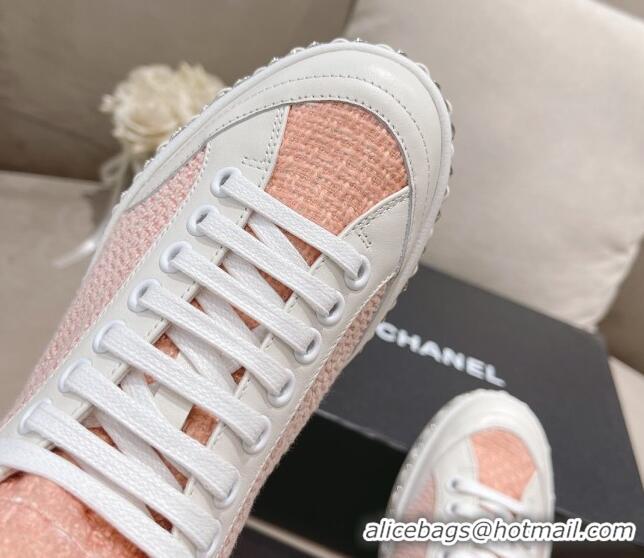 Crafted Chanel Tweed High-top Sneakers Peachy Pink 082740