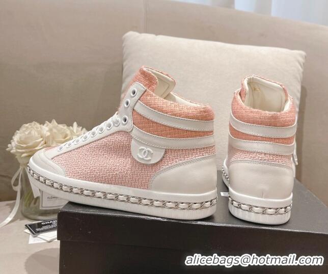 Crafted Chanel Tweed High-top Sneakers Peachy Pink 082740