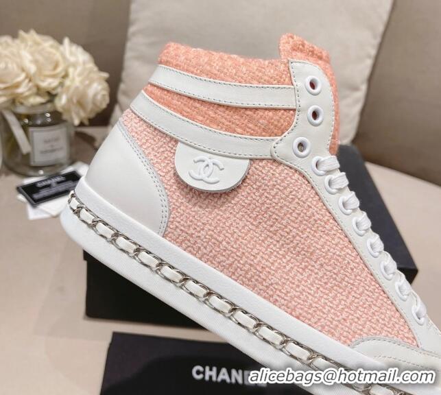 Crafted Chanel Tweed High-top Sneakers Peachy Pink 082740