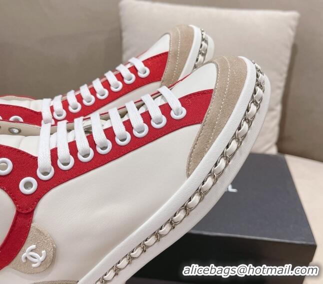 Top Grade Chanel Calfskin High-top Sneakers White/Red 082741