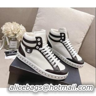 Charming Chanel Calfskin High-top Sneakers White/Black 082742