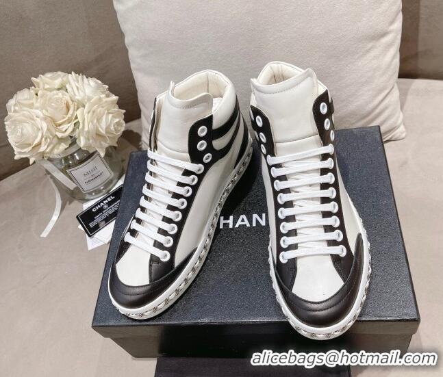 Charming Chanel Calfskin High-top Sneakers White/Black 082742