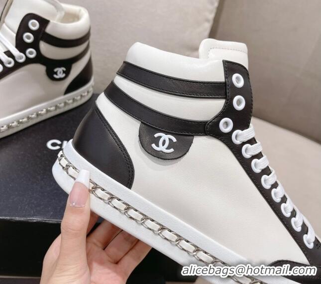 Charming Chanel Calfskin High-top Sneakers White/Black 082742