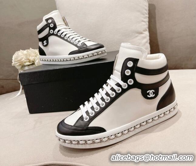 Charming Chanel Calfskin High-top Sneakers White/Black 082742