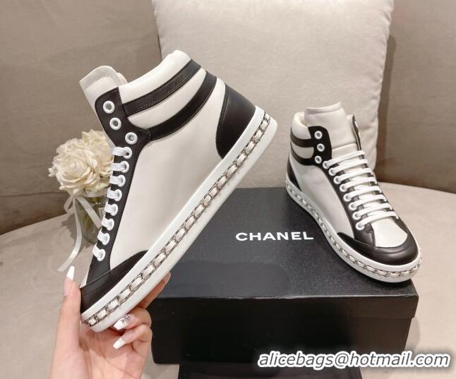 Charming Chanel Calfskin High-top Sneakers White/Black 082742