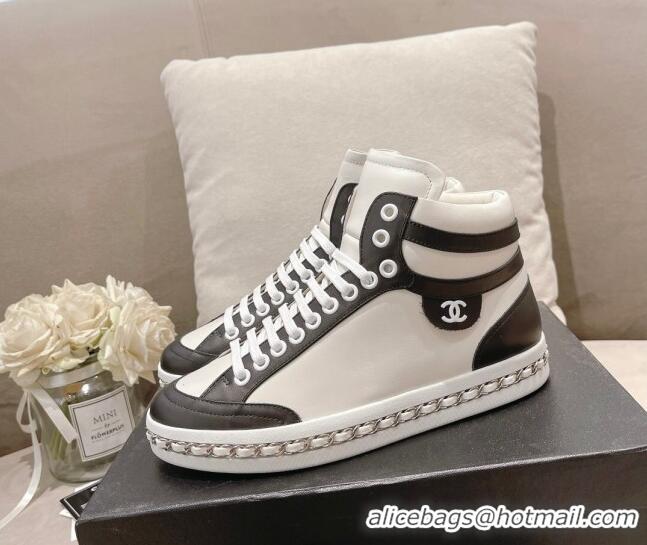 Charming Chanel Calfskin High-top Sneakers White/Black 082742