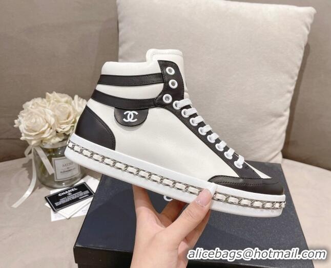 Charming Chanel Calfskin High-top Sneakers White/Black 082742