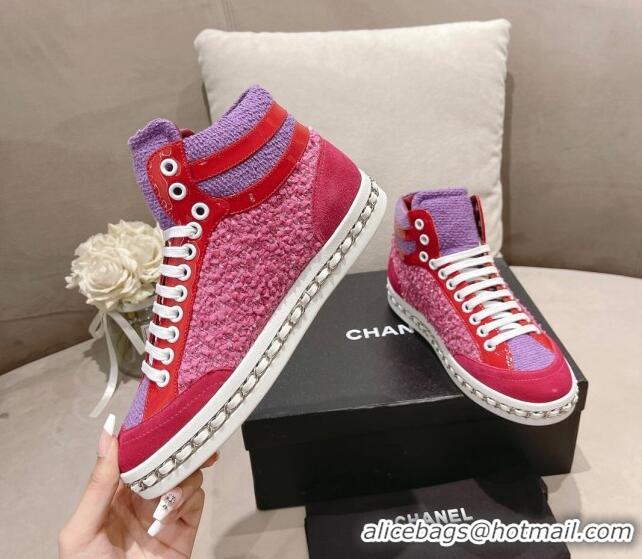 Good Quality Chanel Tweed High-top Sneakers Dark Pink 082743