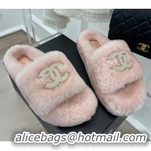 Good Taste Chanel Shearling Flat Slide Sandals Pink 090726