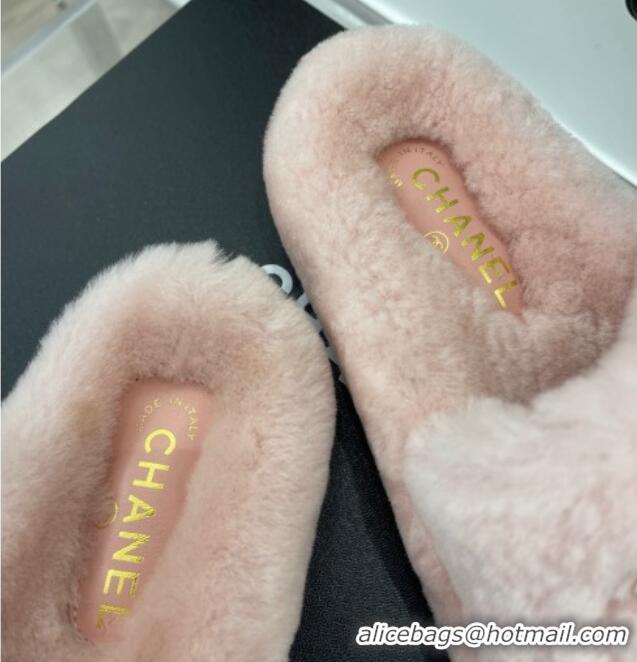 Good Taste Chanel Shearling Flat Slide Sandals Pink 090726