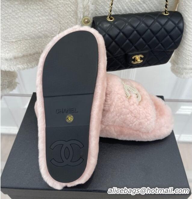 Good Taste Chanel Shearling Flat Slide Sandals Pink 090726