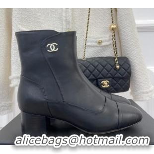 Elegant Chanel Lambskin Heel Ankle Boots Black 090727