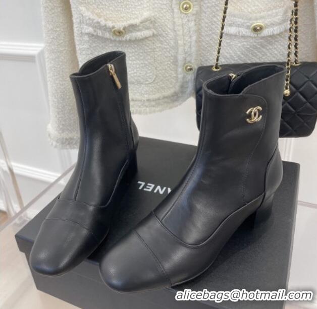 Elegant Chanel Lambskin Heel Ankle Boots Black 090727