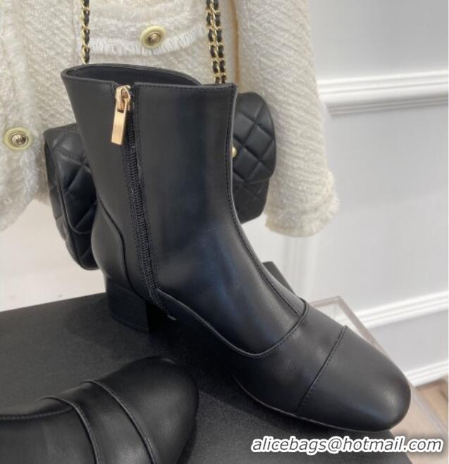 Elegant Chanel Lambskin Heel Ankle Boots Black 090727